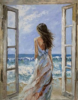 Painting, A woman and the ocean., Schagen Vita