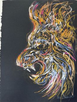 Painting, Brüllender Löwe in Gold, Nicole Leidenfrost