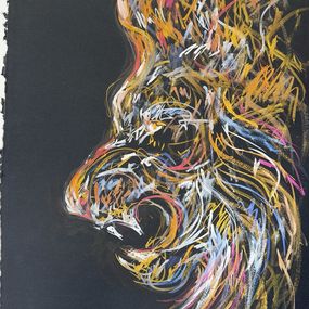 Painting, Brüllender Löwe in Gold, Nicole Leidenfrost
