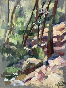 Peinture, Sun, forest and river, July Kinart (Prykina)