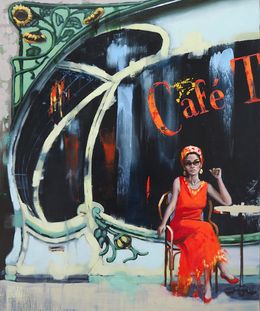 Painting, Le Café Tournesol, Sylvie Julkowski-Egard