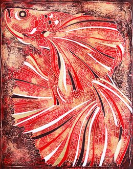 Gemälde, The red fightning fish, Zianko Vasili