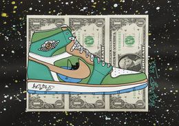 Gemälde, AirBouD Nature - série sneakers Air Jordan sur billets de 1 dollar, Artsboud