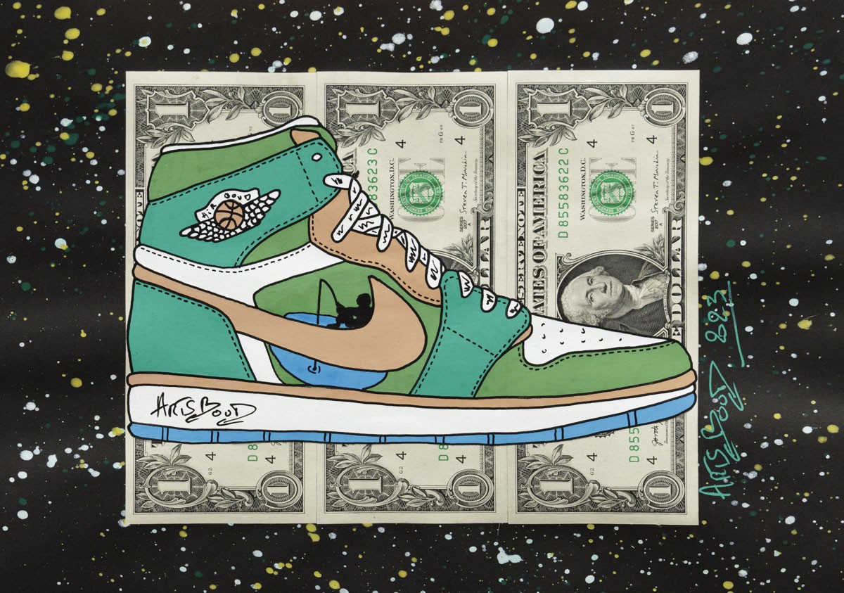 Artsboud, AirBouD Nature - série sneakers Air Jordan sur billets de 1 dollar Artsboud, AirBouD Nature - série sneakers Air Jordan sur billets de 1 dollar