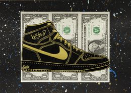 Gemälde, AirBouD Black/Gold - série sneakers Air Jordan sur billets de 1 dollar, Artsboud