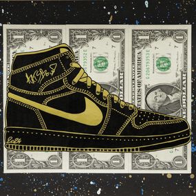Gemälde, AirBouD Black/Gold - série sneakers Air Jordan sur billets de 1 dollar, Artsboud