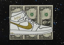 Gemälde, AirBouD White/Gold - série sneakers Air Jordan sur billets de 1 dollar, Artsboud
