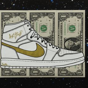 Gemälde, AirBouD White/Gold - série sneakers Air Jordan sur billets de 1 dollar, Artsboud