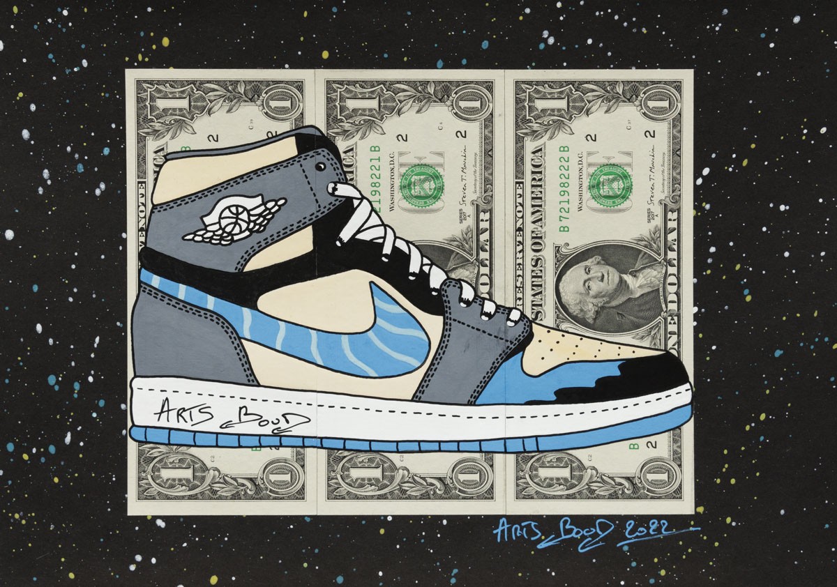 Artsboud, AirBouD Custom - série sneakers Air Jordan sur billets de 1 dollar Artsboud, AirBouD Custom - série sneakers Air Jordan sur billets de 1 dollar