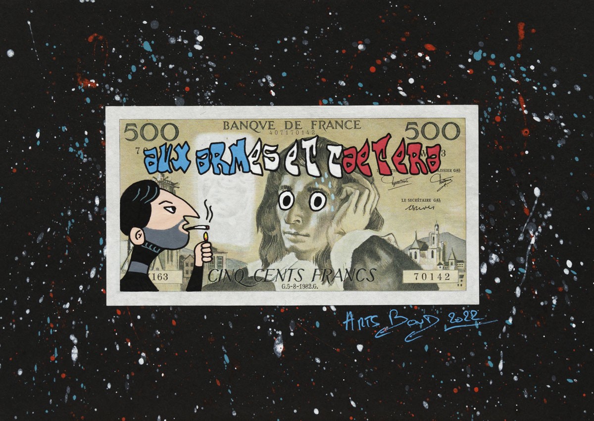 Artsboud, Gainsbourg, aux armes et caetera - série personnage iconique sur billet de 500 francs Artsboud, Gainsbourg, aux armes et caetera - série personnage iconique sur billet de 500 francs