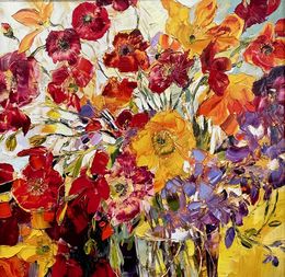 Gemälde, Bouquet in red, yellow and purple, Justyna Gaja
