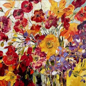 Gemälde, Bouquet in red, yellow and purple, Justyna Gaja