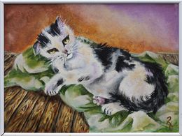 Gemälde, Katze für U - série représentation félins, Brigitte Haler