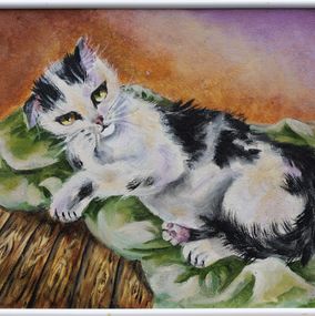 Gemälde, Katze für U - série représentation félins, Brigitte Haler
