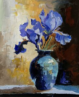 Gemälde, Blue Purple irises in a vase, Schagen Vita