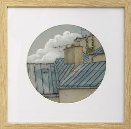 Gemälde, Toits crocodile - paysage figuratif toits urbains, Eddy Josse