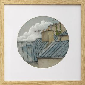 Gemälde, Toits crocodile - paysage figuratif toits urbains, Eddy Josse