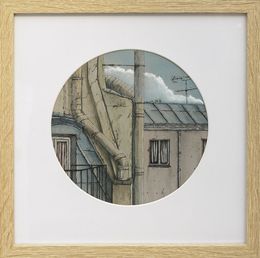 Painting, Toits balcon - paysage figuratif toits urbains, Eddy Josse