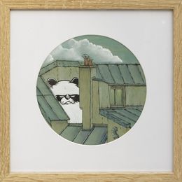 Painting, Toits Panda - paysage figuratif toits urbains, Eddy Josse