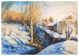 Gemälde, Spring light Watercolor landscape, Irina Pronina