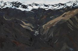 Painting, The village, emptiness, and mountains, Araceli Rodas