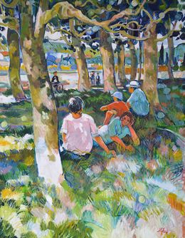 Painting, A l'ombre des platanes, Patrick Marie