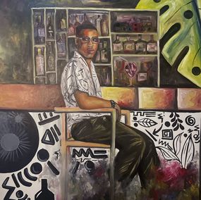 Gemälde, Reflection at the Bar -21st Century, Contemporary, Figurative, Men Entertainment, Odesola Idowu