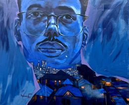 Peinture, Home Longing (Life Within) -21st Century, Contemporary, Figurative, Nature, Blue, Gbelekale Azeez