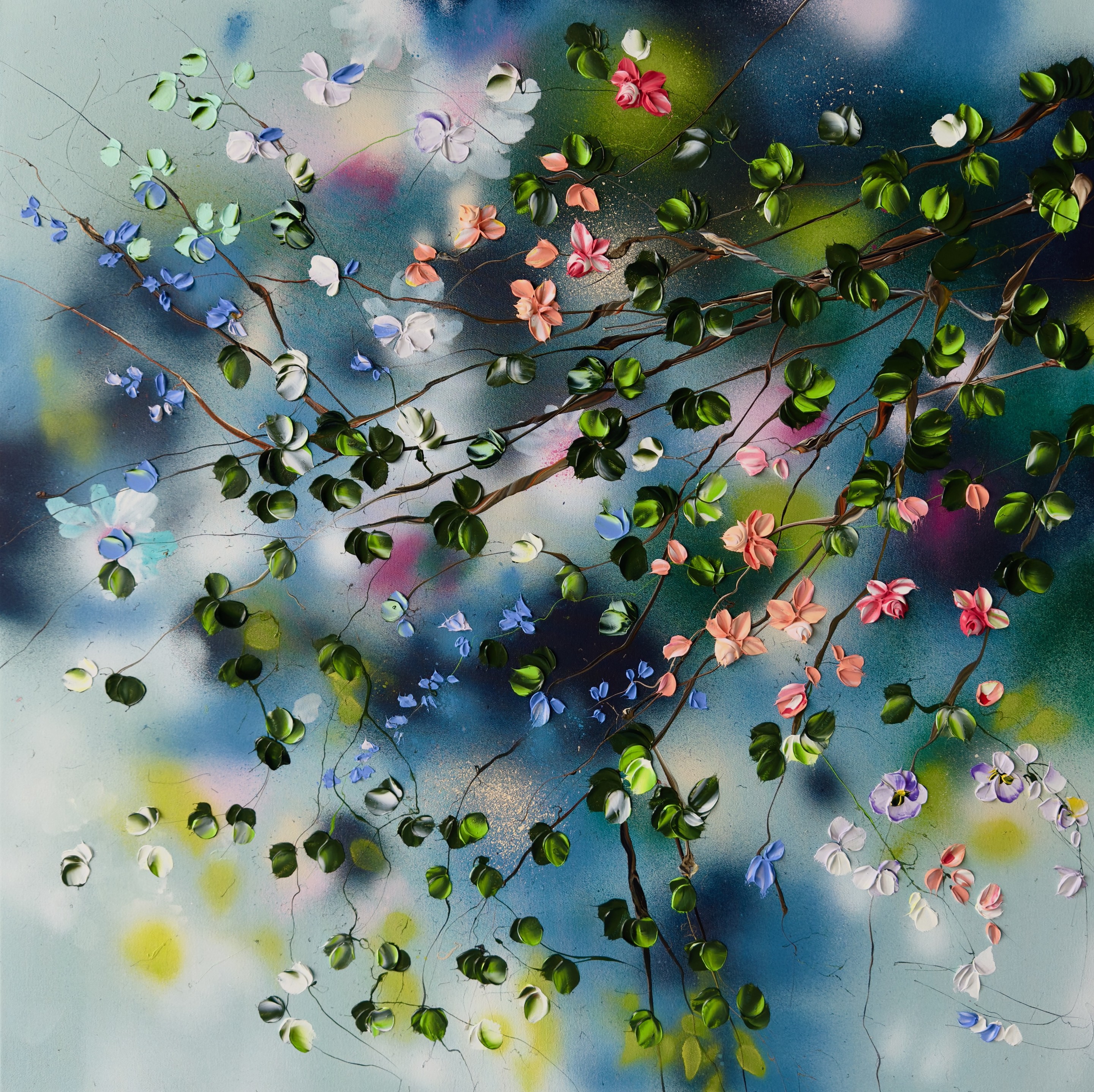 Anastassia Skopp, Flowers - modern large floral artwork on canvas Anastassia Skopp, Flowers - modern large floral artwork on canvas