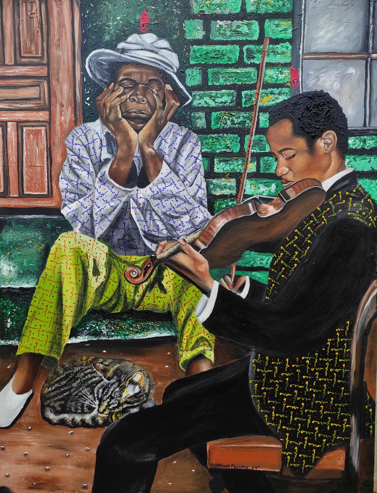 Olaosun Oluwapelumi, Absence of Noise, Solace in Music - 21st Century, Contemporary, Figurative, Cat Olaosun Oluwapelumi, Absence of Noise, Solace in Music - 21st Century, Contemporary, Figurative, Cat