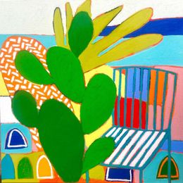 Painting, Sea view with blue chair, Gordon Hopkins