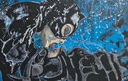 Gemälde, Batman et Catwoman kiss Marvel pop art bleu amour love, Adélaïde Leferme