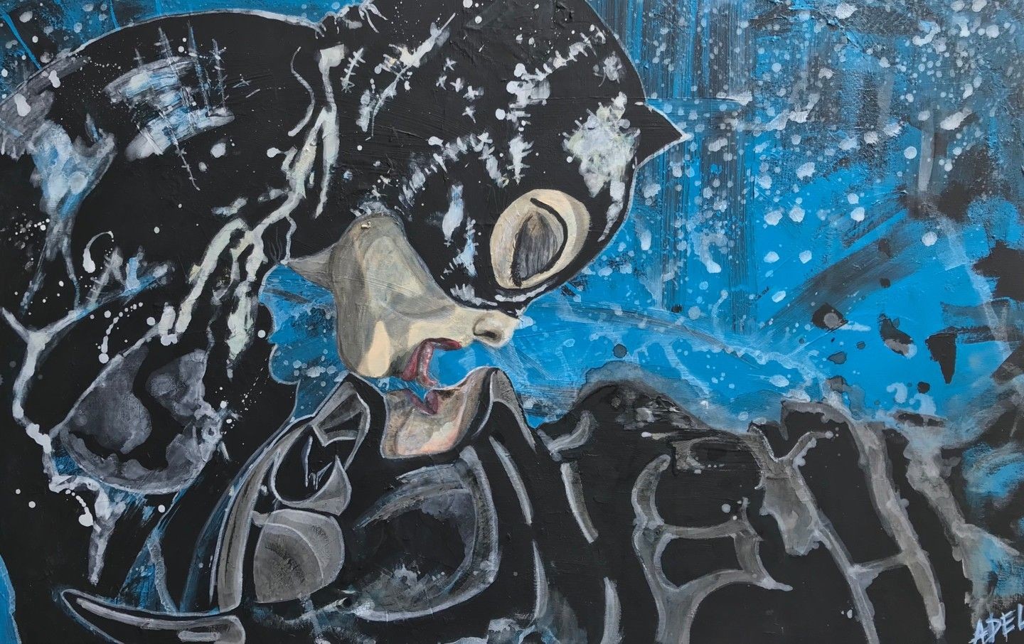 Adélaïde Leferme, Batman et Catwoman kiss Marvel pop art bleu amour love Adélaïde Leferme, Batman et Catwoman kiss Marvel pop art bleu amour love