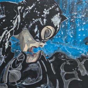 Painting, Batman et Catwoman kiss Marvel pop art bleu amour love, Adélaïde Leferme