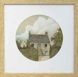 Painting, Maison Bretonne - paysage figuratif sauvage rond, Eddy Josse