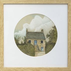 Gemälde, Maison Bretonne - paysage figuratif sauvage rond, Eddy Josse