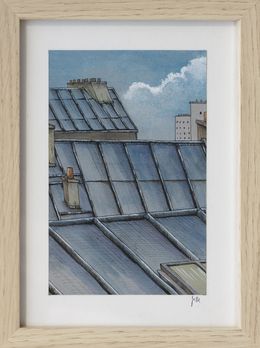 Painting, Toits Velux - paysage figuratif toits urbains, Eddy Josse