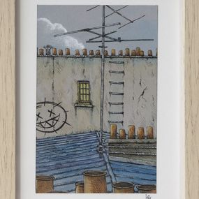 Pittura, Toits + tag + antennes - paysage figuratif toits urbains, Eddy Josse