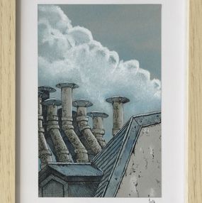 Peinture, Sept conduits - paysage figuratif toits urbains, Eddy Josse