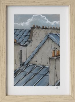 Gemälde, Toits - paysage figuratif toits urbains, Eddy Josse