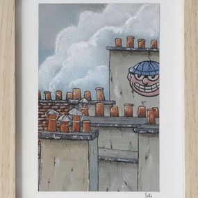 Gemälde, Tag souriant - paysage figuratif toits urbains, Eddy Josse