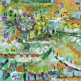 Peinture, La fête au village - Série abstraction colorée, Flov'