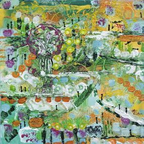 Gemälde, La fête au village - Série abstraction colorée, Flov'