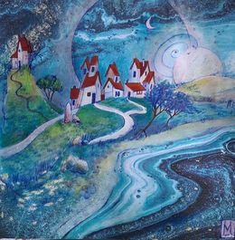 Gemälde, Village  bucolique, Florence Malcombe