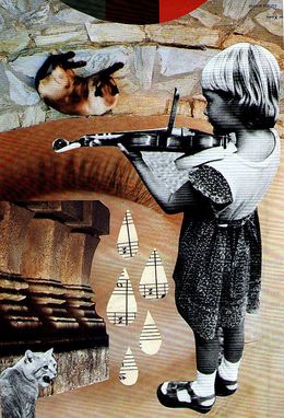 Gemälde, Collage on paper Lullaby for a cat., Ekaterina Shitova