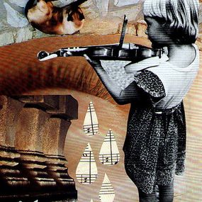 Gemälde, Collage on paper Lullaby for a cat., Ekaterina Shitova