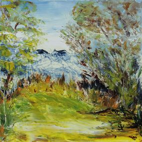 Gemälde, Ballade en alpage - Paysage montagneux semi figuratif, Suzanne Vaucelles