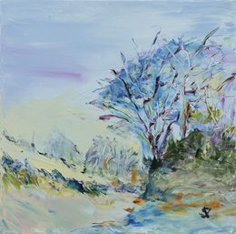 Gemälde, Heure bleue - Paysage enneigé semi figuratif, Suzanne Vaucelles