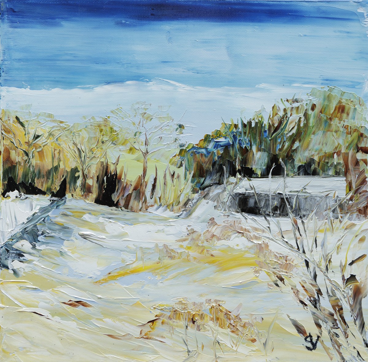 Suzanne Vaucelles, La neige - Paysage enneigé semi figuratif Suzanne Vaucelles, La neige - Paysage enneigé semi figuratif