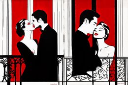 Gemälde, Diptych: Lovers in a parisian window, Kristina Mallen